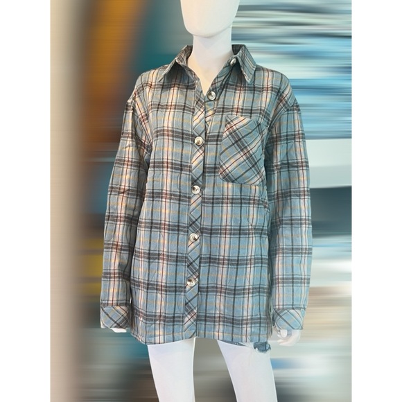 PETAL DEW Oversized plaid lightly quilted Shacket S M L - Picture 3 of 10